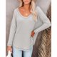 thumbnail image 2 of Top de manga larga con estampado de gofres para mujer, jersey de manga larga con cuello en V, holgado, informal, a la moda, color liso, color gris, M, 2 of 6