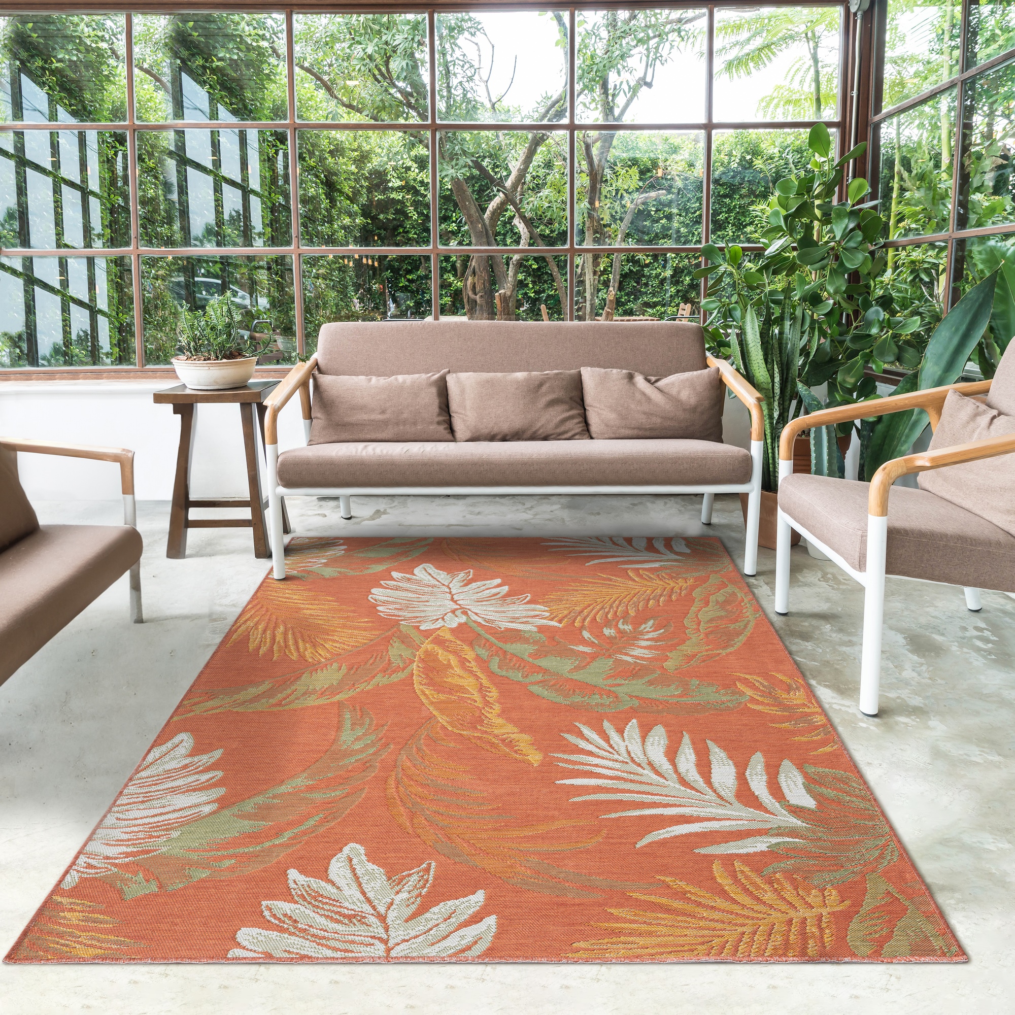 Ox Bay Cara Reversible Floral Polypropylene Performance Indoor/Outdoor Area Rug, Orange/Green/Ivory, 5'3" x 7'