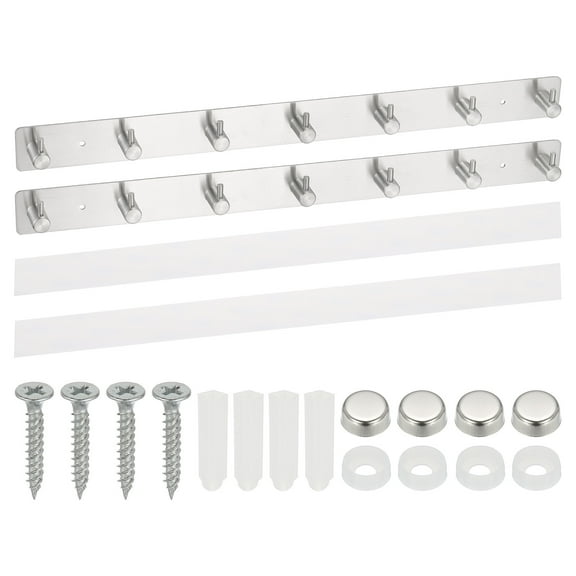 Uxcell 2 Pcs 19" 304 Stainless Steel Coat Rack Wall Mount with 7 Hanging Hooks, Silver