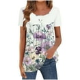 thumbnail image 1 of Mujeres de Verano Tops de Manga Corta Impresa Casual Cuello Redondo Plisado Superior 95% Poliéster 5% Spandex, Blusa de Moda para Todas las Estaciones, 1 of 5