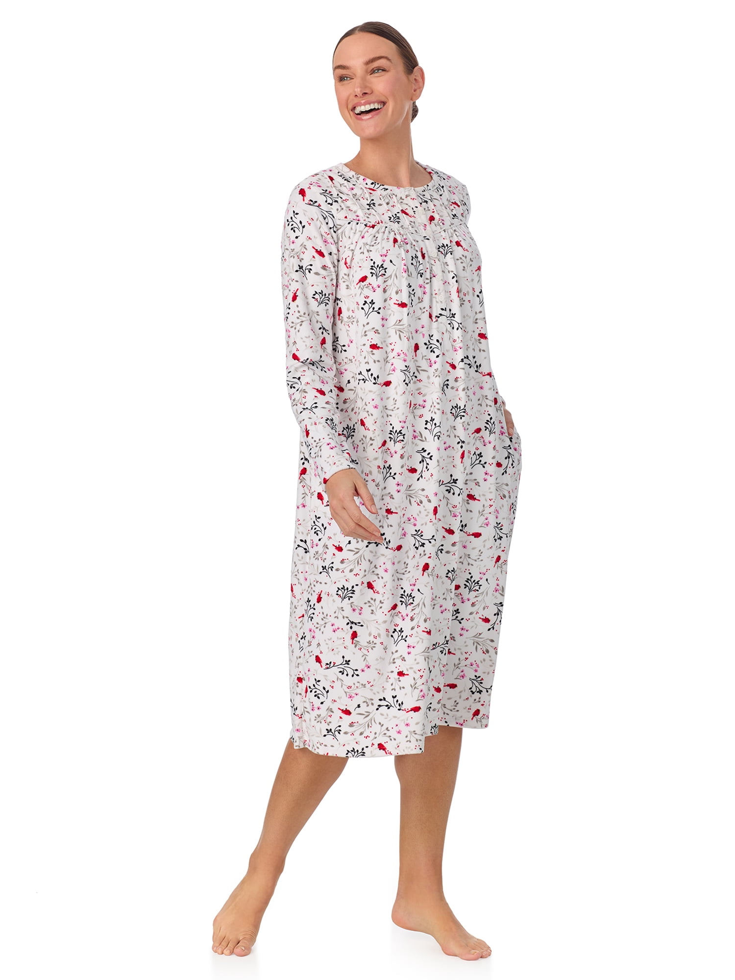 Aria Women’s Long Sleeve Strech Velour 44" Sleepwear Gown, Sizes S-4X