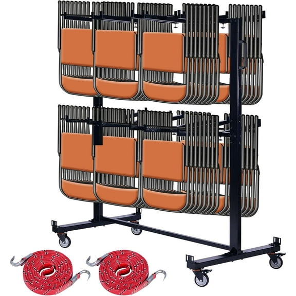 GAMINA KAVISI Folding Table and Chair Rack, Heavy Duty Carbon Steel Folding Chair Cart with Locking Wheels for 90 Foldings Chairs, 880lb Capacity Chair Rack with 4 Casters, 2 Elastic Cords