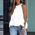 thumbnail image 2 of Women'S Summer Halter Neck Smocked Sleeveless Irregular Ruffled Blouse Tank Shirt White S, 2 of 4