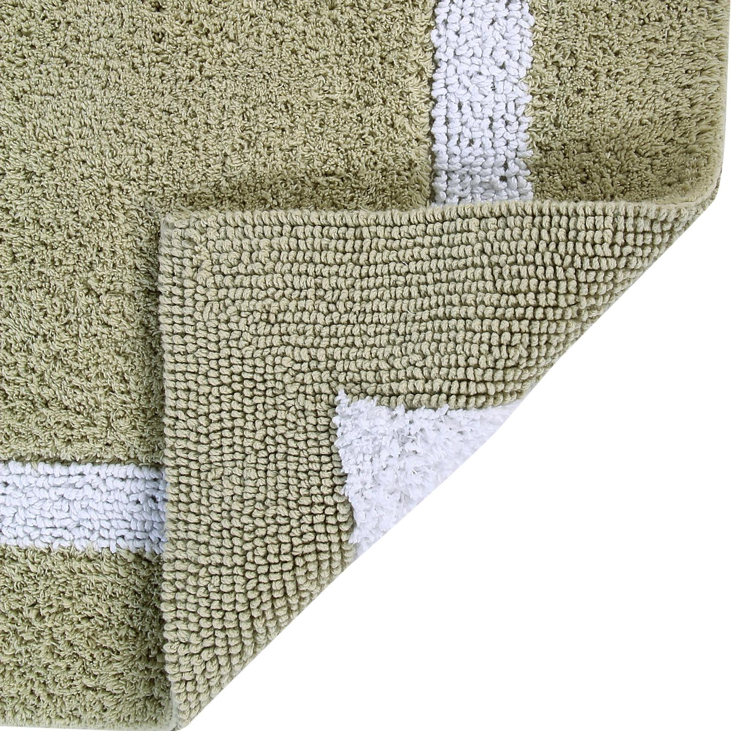 Better Trends 5 Piece Bathroom Rugs Set 100% Cotton Soft Bath Mat Water Absorbent, Reversible, Machine Washable for Home, Bathroom Decor Toilet Base Contour Mat, Hotel Multi Collection - Sage/White