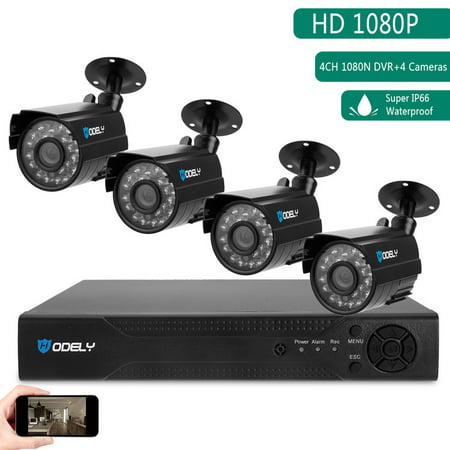 Security Camera System 4-Channel 1080N H Indoor/Outdoor DVR Kit with 4pcs 720P 1/4 Color CMOS Camera Home Security Cameras,DVR Kits for Easy Remote Monitoring, up to 25 Meters Super Night