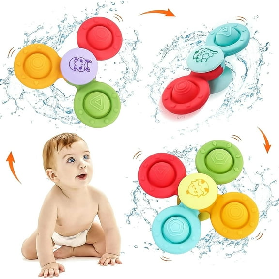 3Pcs Suction Cup Spinner Toys for Baby 12-18 Months Infant Travel Spinning Top Toys Sensory Toys Bath Toy Age 1 2 3 High Chair Toys for Toddlers Girls Boys Gifts