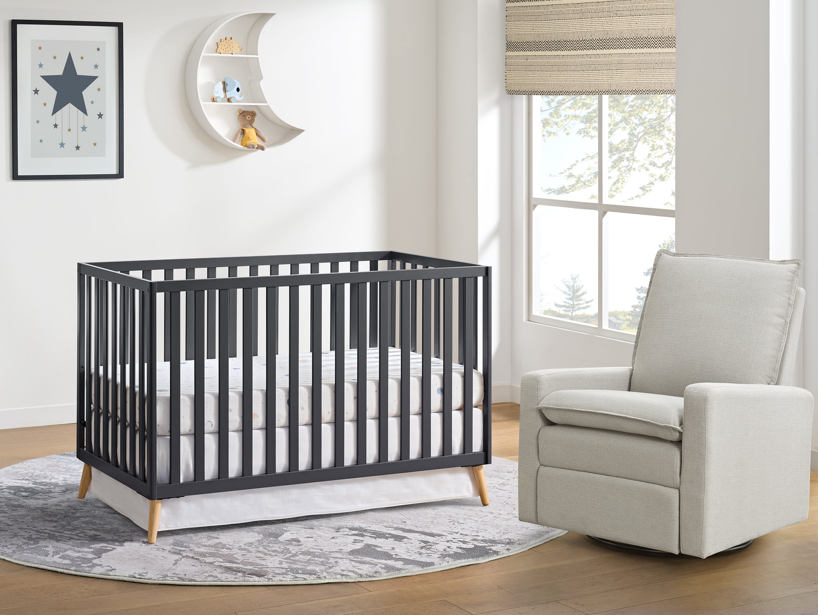 Oxford Baby Cozy Nest Convertible Island Crib Midnight Slate / Natural