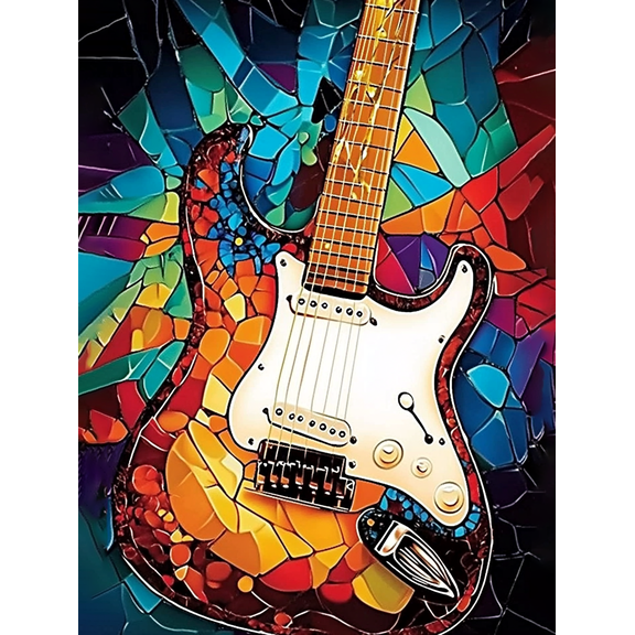 Colorful Mosaic Guitar Canvas Print/Wall Art, Suitable for Living Room, Bedroom, Studio, Office, and Music Room Decoration.