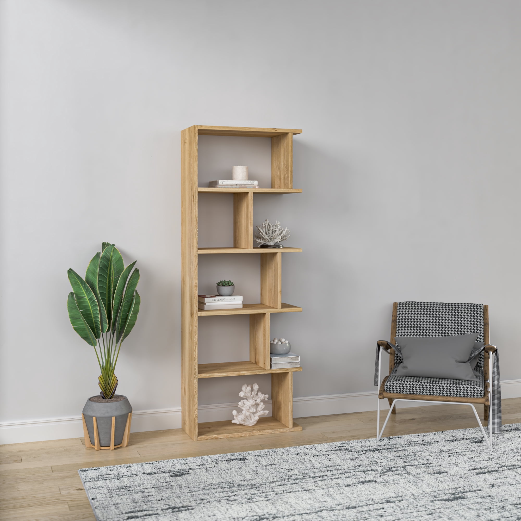 Ada Home Decor 5 Shelf Bookcase Multiple Tier Open Shelf Modern book Case, Oak