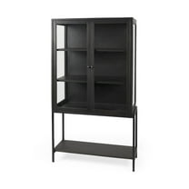 Mercana Arelius Dark Brown Wood W/ Black Metal Base Display Cabinet