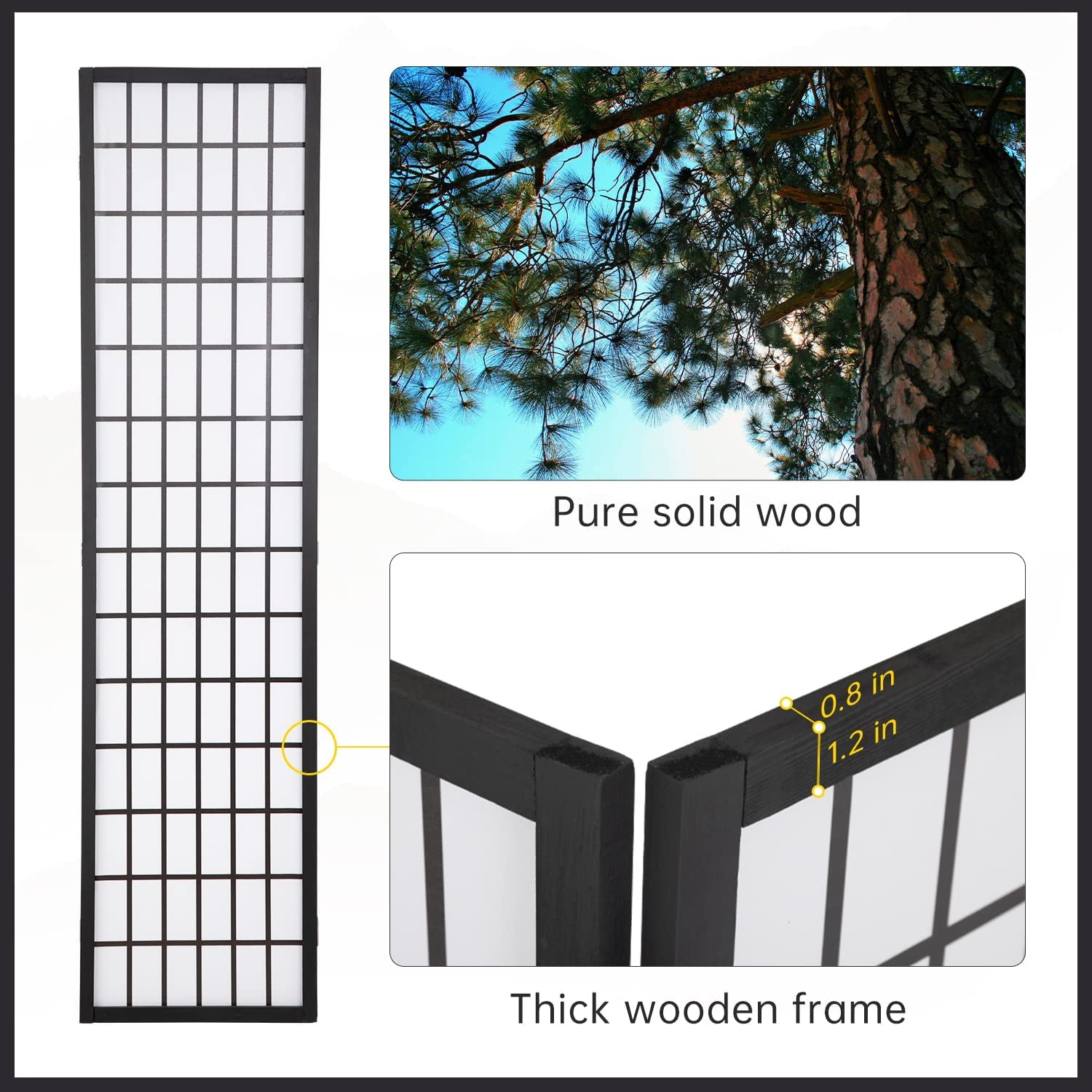 FDW 6Ft Room Divider 4 Panel Folding Privacy Divider Wall Divider Portable Freestanding Wood,White