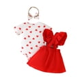 thumbnail image 3 of Gubotare Girl Outfits Toddler Baby Girls Summer Outfit Short Sleeve Ribbed Tops + Flower Suspender Overalls Shorts Set Kids Cute Clothes 0 3 6 9 12 18 24 Months (Red,Size 9-12 Months), 3 of 8
