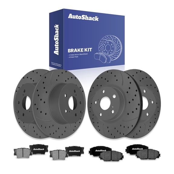 AutoShack Front Vented & Rear Solid Drilled & Slotted Coated Brake Rotors Black Matte Finish   Ceramic Pads 12-PC Brake Kit Replacement for 2006-2018 Toyota RAV4 BlackShield