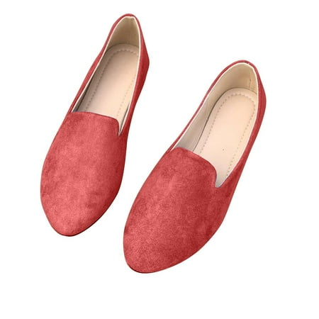 hopeusnice Clearance Women s Slip On Loafers Flat Shoes Suede Leather Comfortable Ballerina Flats Soft Sole Walking Shoes Red 39