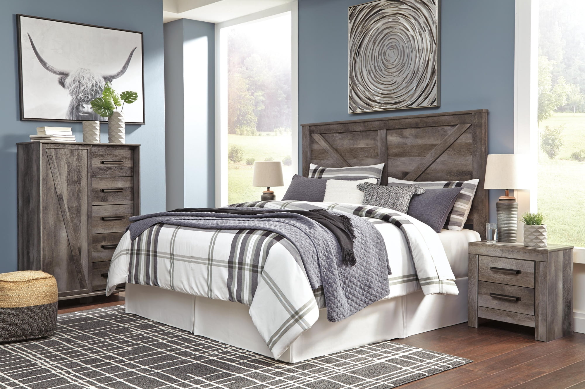 Signature Design by Ashley Wynnlow 2-Drawer Nightstand, Gray, Rustic Bedside Table with USB Charging Ports