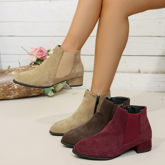 Miluxas Women's Ankle Boots Chunky Heel Wedges Booties Women Solid Shoes Fashion Slip on Platform Booties Wine 9.5(43)