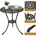 thumbnail image 4 of 23.6" Round Cast Aluminum Patio Bistro Table, Outdoor Coffee Bistro Side Table with Umbrella Hole, Antique Design Dining Desk for Backyard, Garden, Porch, Pool, Balcony, Black, 4 of 9