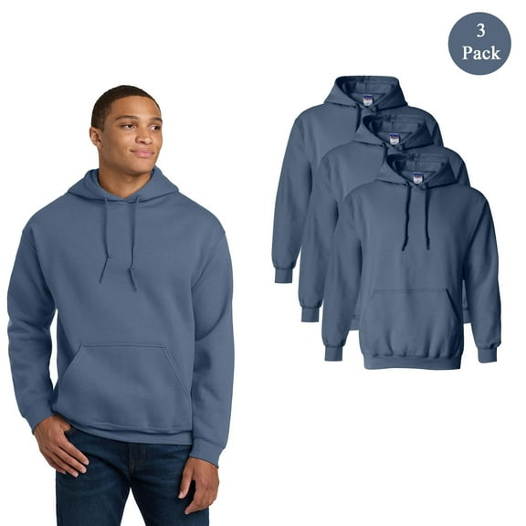 Gildan Men's Heavy Blend Pocket Hooded Sweatshirt, Durable Classic Hoodie, Indigo Blue, 3-Pack, S