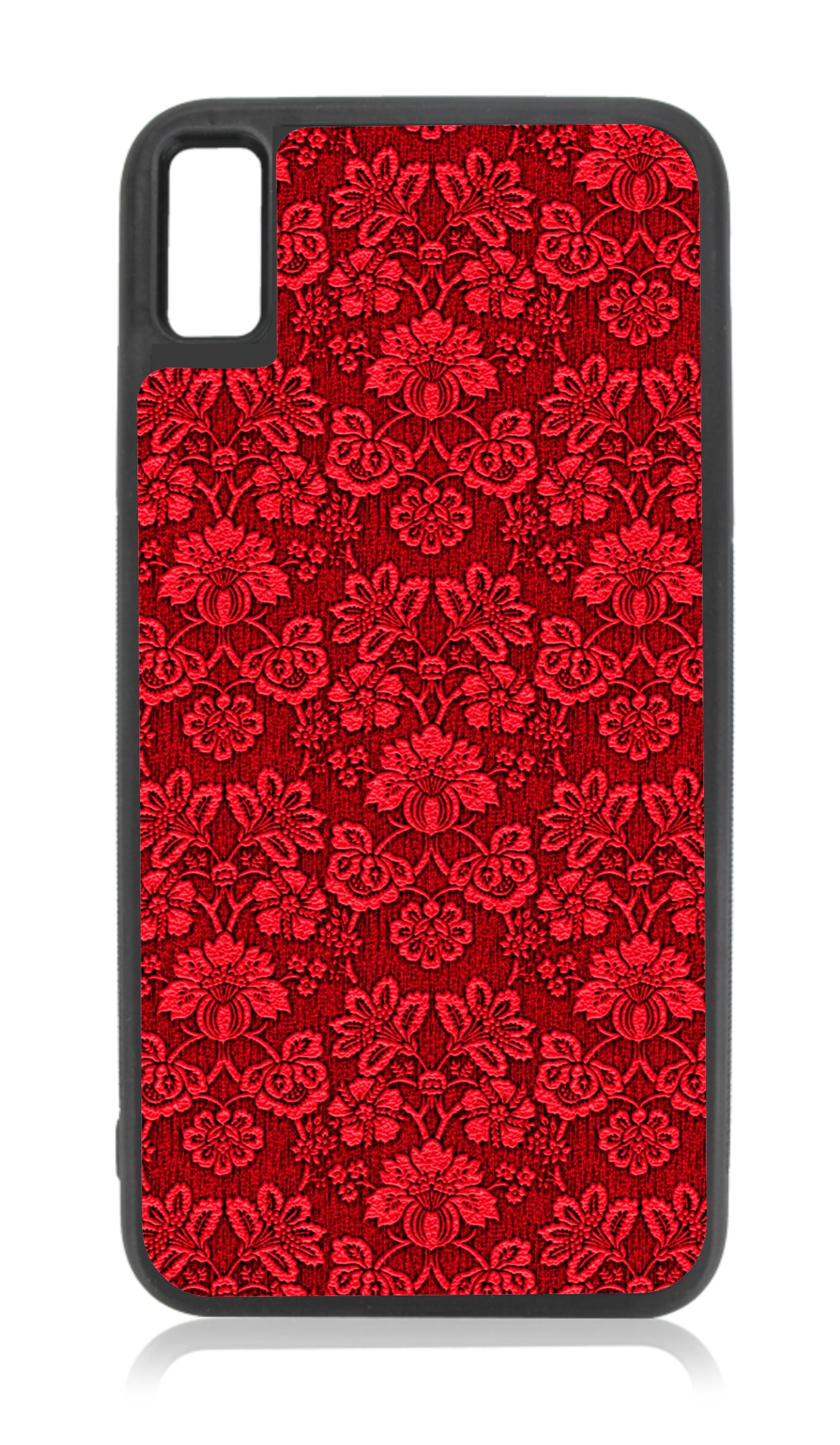 Red Floral Damask iPhone X Floral Case Design Black TPU Case Cover That is Compatible with the