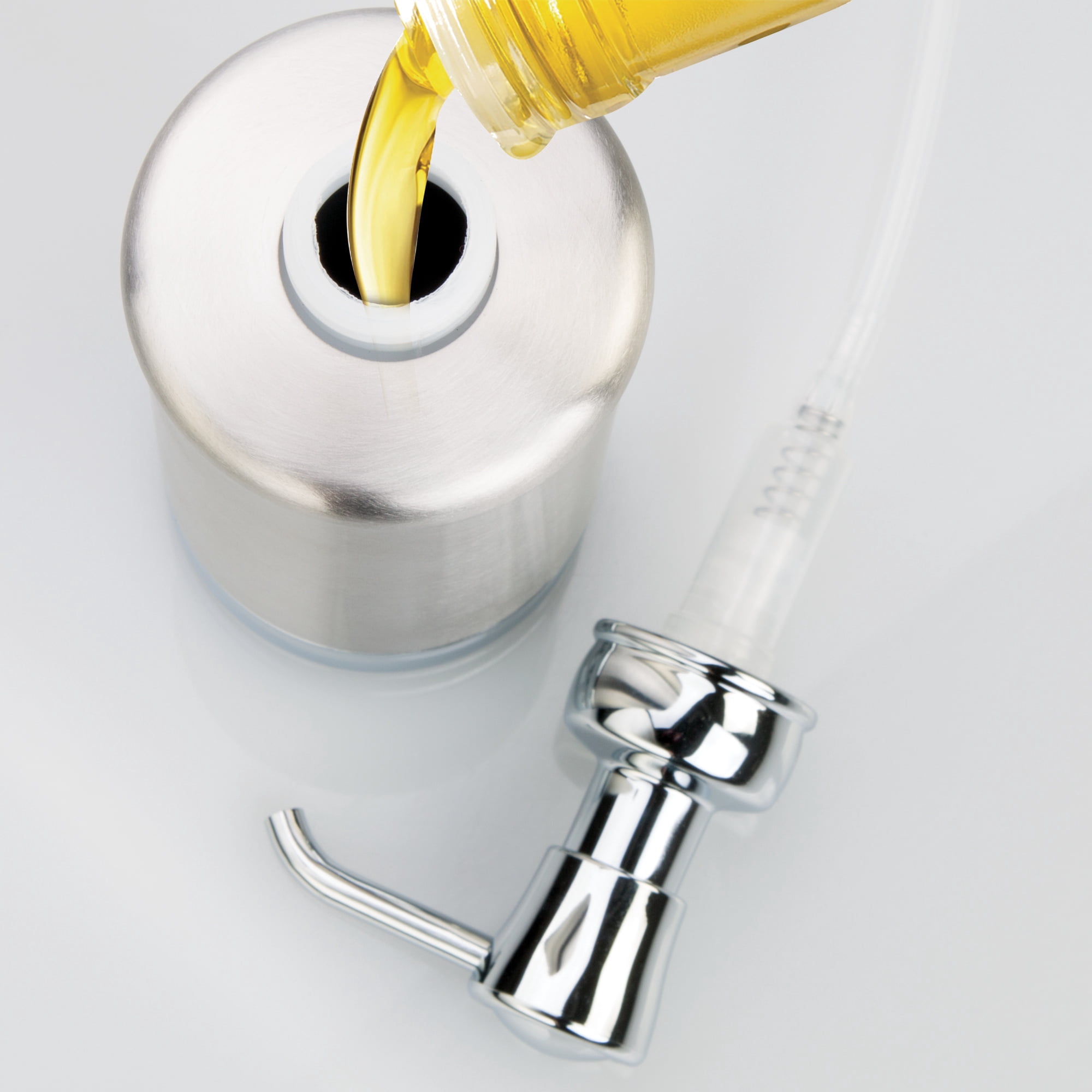 iDesign Stainless Steel Soap Dispenser for Bathroom or Vanity - Holds Hand Soap or Lotion - Split Finish