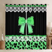 jejeloiu Cute Cartoon Bowtie Black Out Curtains,Kawaii Leopard Print Curtains Pack of 2 (42x63 Each),Green Black Bedroom Curtains For Teens,Super Cozy Room Decor