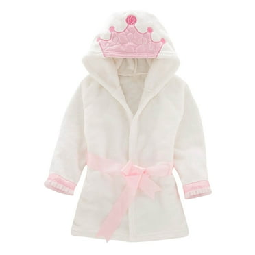 Cethrio Girls Sleepwear Robes & Bathrobes, Long Sleeve Hooded Flannel Kids Pajamas White Size 18-24Months