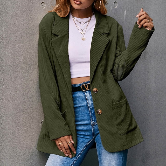 Chaqueta de manga larga para mujer, informal, sólida, con parte delantera abierta Fridja po3660