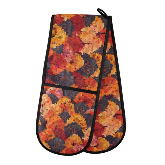 Dailycode Double Sided Oven Mitt with Loop Heat Resistant Kitchen Long Potholders 7" x 35" Red Yellow Darkslategray Trees Forest