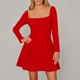 thumbnail image 2 of DHFJKG Womens Square Neckline Dress Elegant Pearl Long Sleeve Casual Dress Slim Fit Flowy A-Line Solid Color Versatile Dresses, 2 of 5