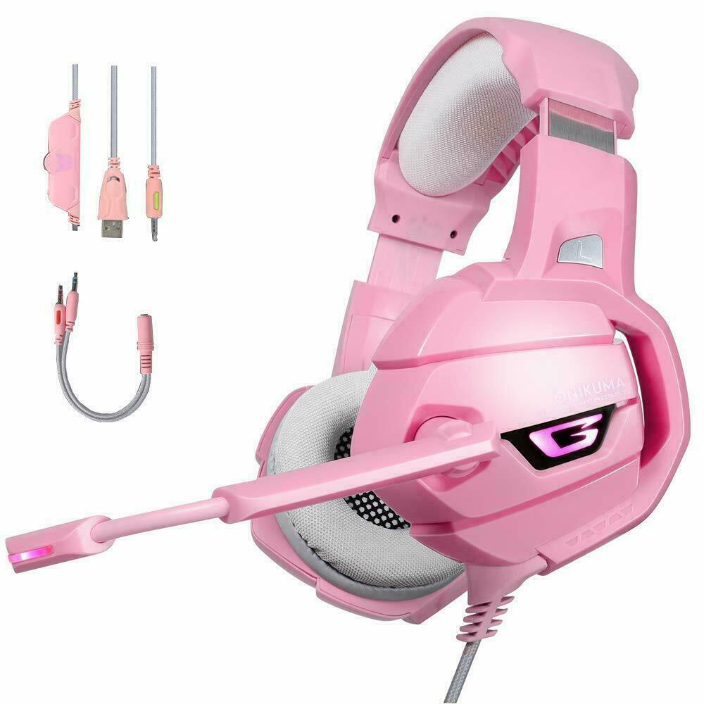 Lexontech Pink Gaming Headset Gaming Headphone 3.5mm Jack USB with Mic