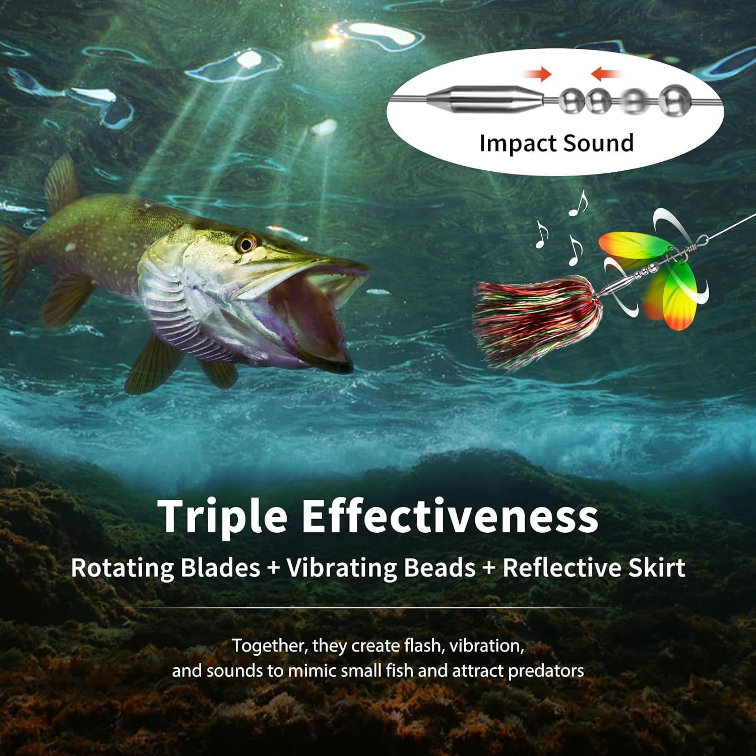QualyQualy Fishing Spinner Bait 3pcs, Musky Bucktail Spinnerbait with Double Blades for Pike, Bass, and Trout,Multiple Color Fishing Lures for Freshwater Saltwater