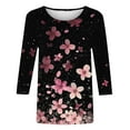 thumbnail image 4 of Fartey 3/4 Sleeve Tops for Women Plus Size Summer Floral Print Tees Shirts Trendy Boho Print Crew Neck Tunic Top Dressy Casual Three Quarter Sleeve Blouses Pink S-5XL, 4 of 5