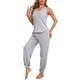 thumbnail image 4 of Pijamas de mujer INSPIRE CHIC, conjunto de loungewear de punto sin mangas, con top de cuello en V y pantalones, talla XS, gris, 4 of 6