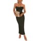 thumbnail image 1 of Vestido PRETTYGARDEN Maxi Sin Tirantes con Nudo Torcido en Canalé Verde Militar Talla L, 1 of 8
