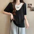 thumbnail image 3 of Tops de manga corta de dos piezas falsos de talla grande para mujer, camisetas holgadas con letras en contraste, ropa informal de verano nueva, 3 of 5