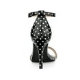 thumbnail image 2 of BLISSFUL STEP Women's Sandals Stiletto Heels Stripe Ankle Strap Polka Dots Sandals Black 7, 2 of 7
