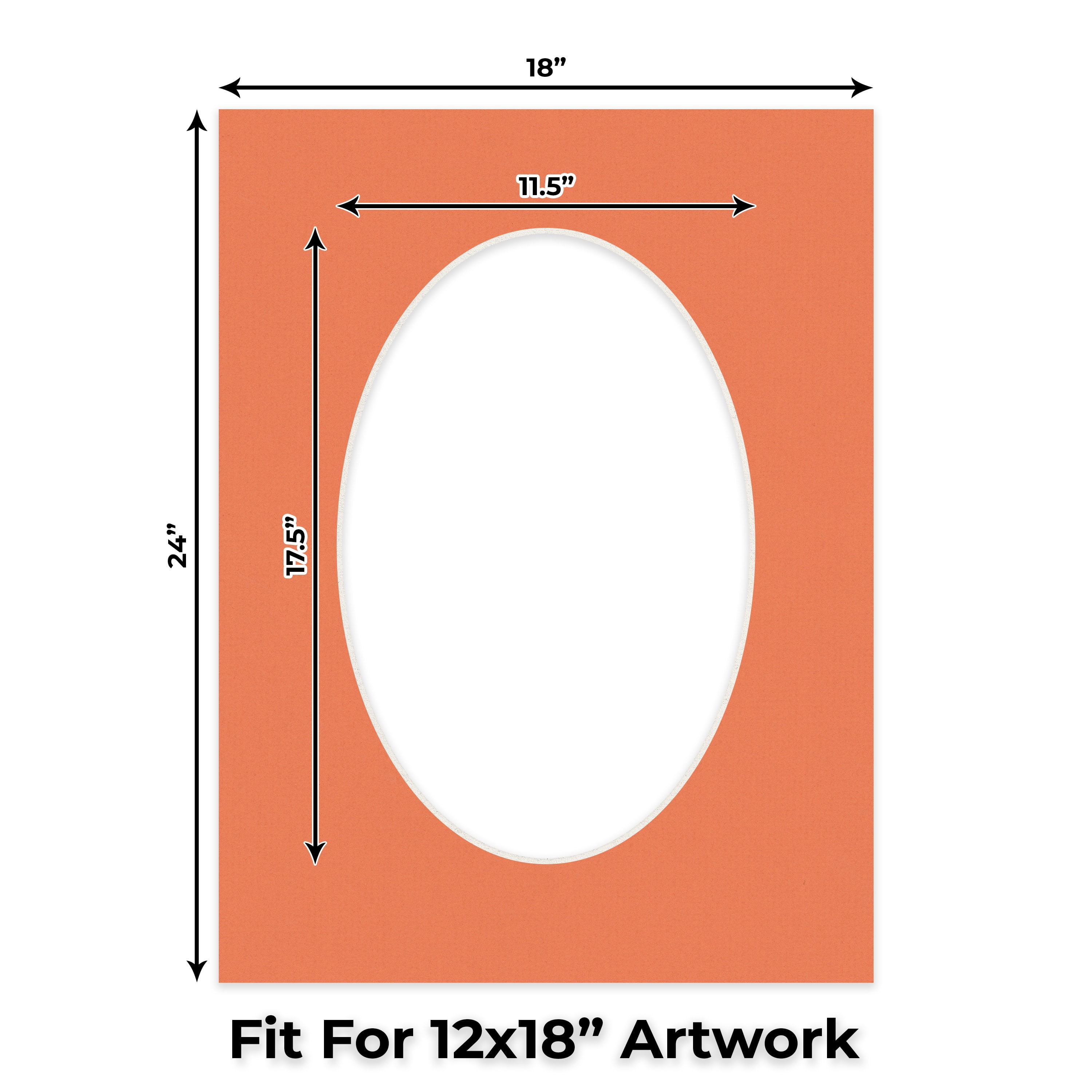 Carnelian Orange Picture Frame Mat for 18x24 Frames - Oval Opening for 12x18 Photos - 25 Mats