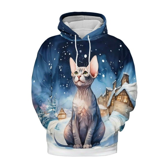 Hello Winter Sphynx Welcome Snowy Night Watercolor Vintage All Over Print 3D Hoodie Unisex Merch Hoodies Cat Lover Kitten Owner Gifts Idea - 01011