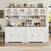 Hiphuta 71in Modern Kitchen Pantry Storage Cabinet, Freestanding Kitchen Hutch Cabinet with Adjustable Shelves & Microwave Stand, Coffee Hutch for Dining Room, White