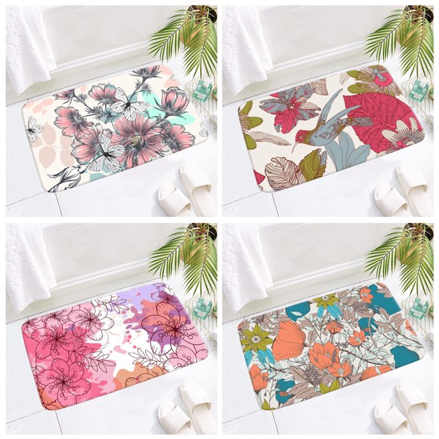 Tropical plants Bathroom Bath Mat Set Bath Mats Set Doormat Floor Rug Toilet Seat Cushion Bath