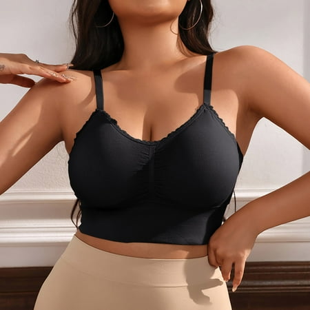 Summer Savings! Pitauce Women s Spaghetti Straps Lace Sports Bras Plus Size Yoga Fitness Workout Bras Breathable Tank Top Bra with Removable Pads