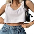 thumbnail image 3 of Ladies Short Tops Loose Pure Color U-Neck Wide Camisole Vest, 3 of 6