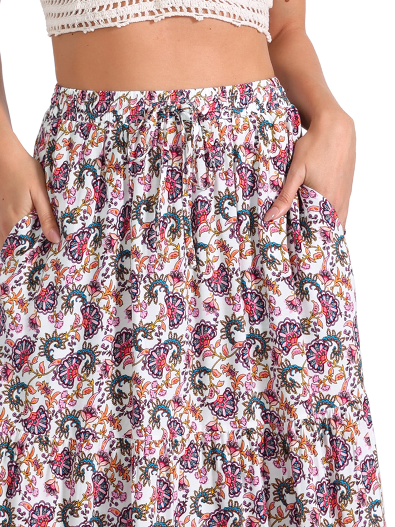 DARING DIVA Women's Boho Flare Floral Skirt XL White Purple