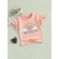 thumbnail image 5 of Kids Little Girl Summer T-shirt 3 4 5 6 7 8 9 Years Rainbow Letter Print Round Neck Short Sleeve Tops Casual Streetwear, 5 of 9