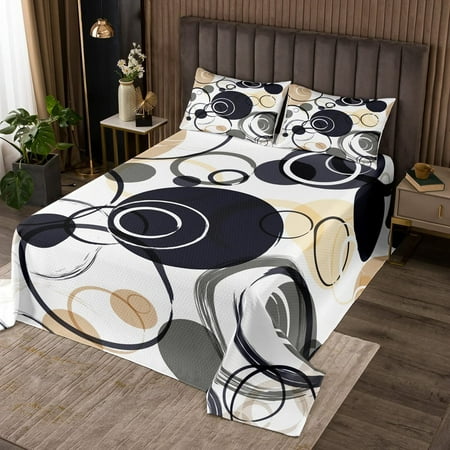 

QIBAIDAN Bedspread Twin Abstract Black Grey Circle Swirl Bedding Set 2pcs for Kids Boys Teens Girls Room Decor Graffiti Art Coverlet Set Modern Comforter Set with 1 Pillowcase