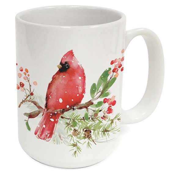 Highland Home "Holiday Cardinals" 15 oz. Decorative Ceramic Mug