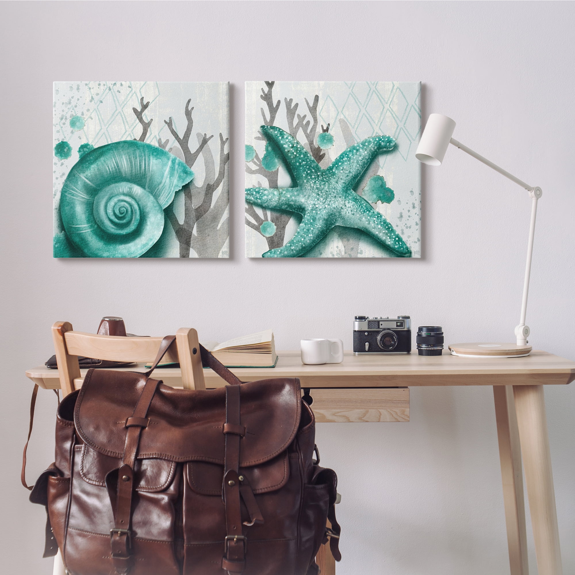 Stupell Indtries Turquoise Pop Sea Floor Diamond Pattern Grey Coral,24 x 24,Design by Jackie Quigley
