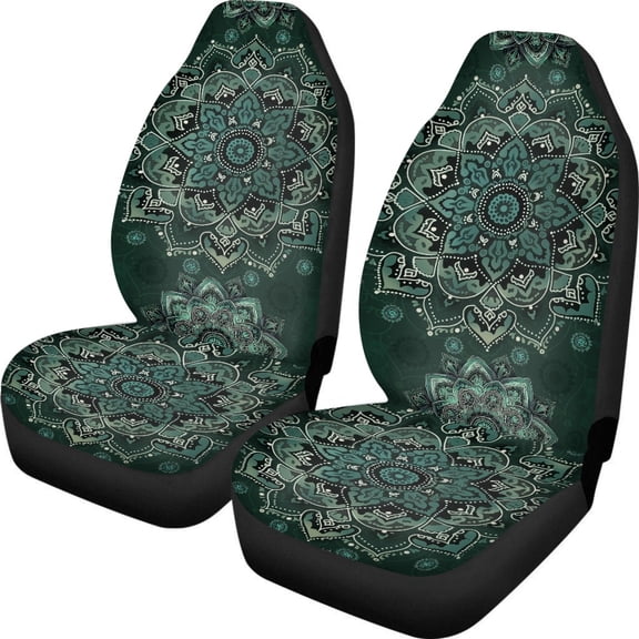 POLERO Vintage Mandala Pattern Front Seat Cover for SUV, 2 Pack Washable Vehicle Seat Covers Breathable High Back Car Front Seat Covers