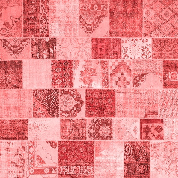 Ahgly Company Indoor Square Patchwork Red Transitional Area Rugs, 4' Square