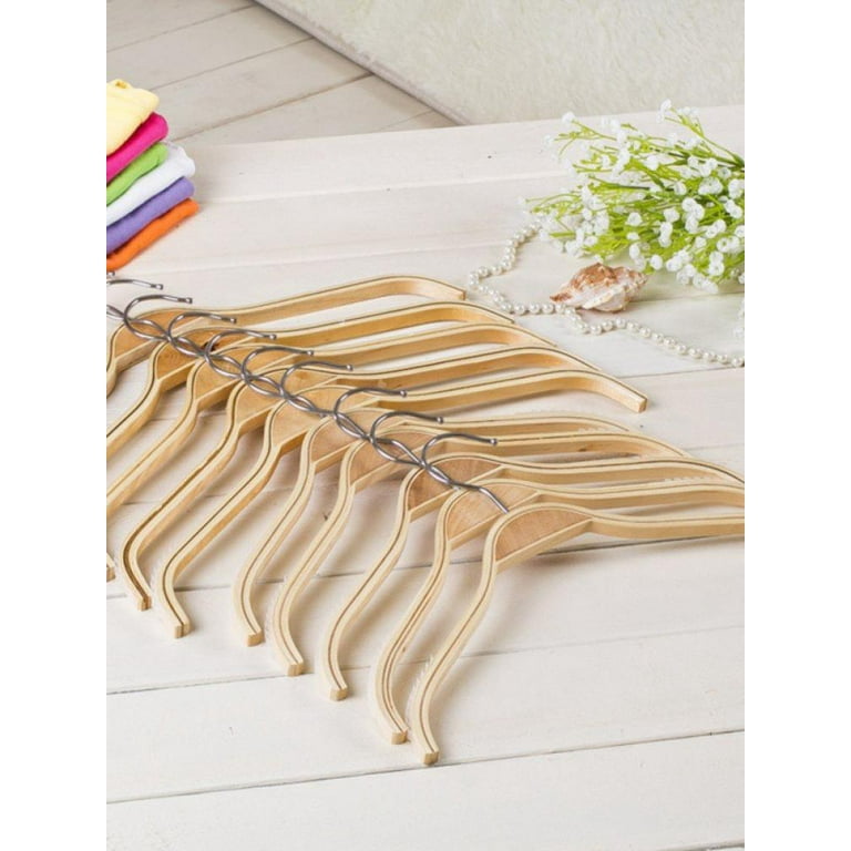 Lightweight Non Slip Wooden Hangers - 10 Pack Heavy Duty Wood Coat Hangers  with Soft Stripes for Camisole, Jacket, Dress Clothes, Sweater, Natural